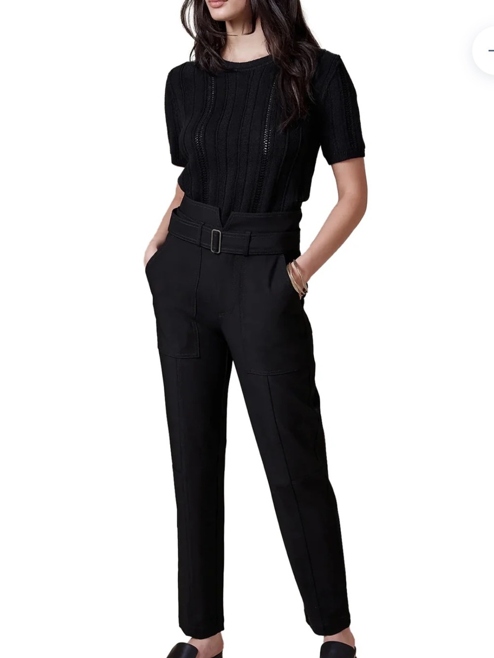 Banana Republic Refined Utility Paperbag Belted Pants Black Size 4